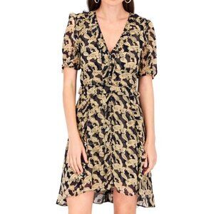 The Kooples Dress Medium Women Black Paisley‎ Print Short Sleeves Mini Silky